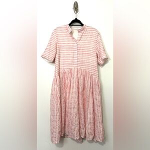 Hidden Alley Dress Sz‎ Small Pink White Striped Feminine Midi Cottagecore Cotton